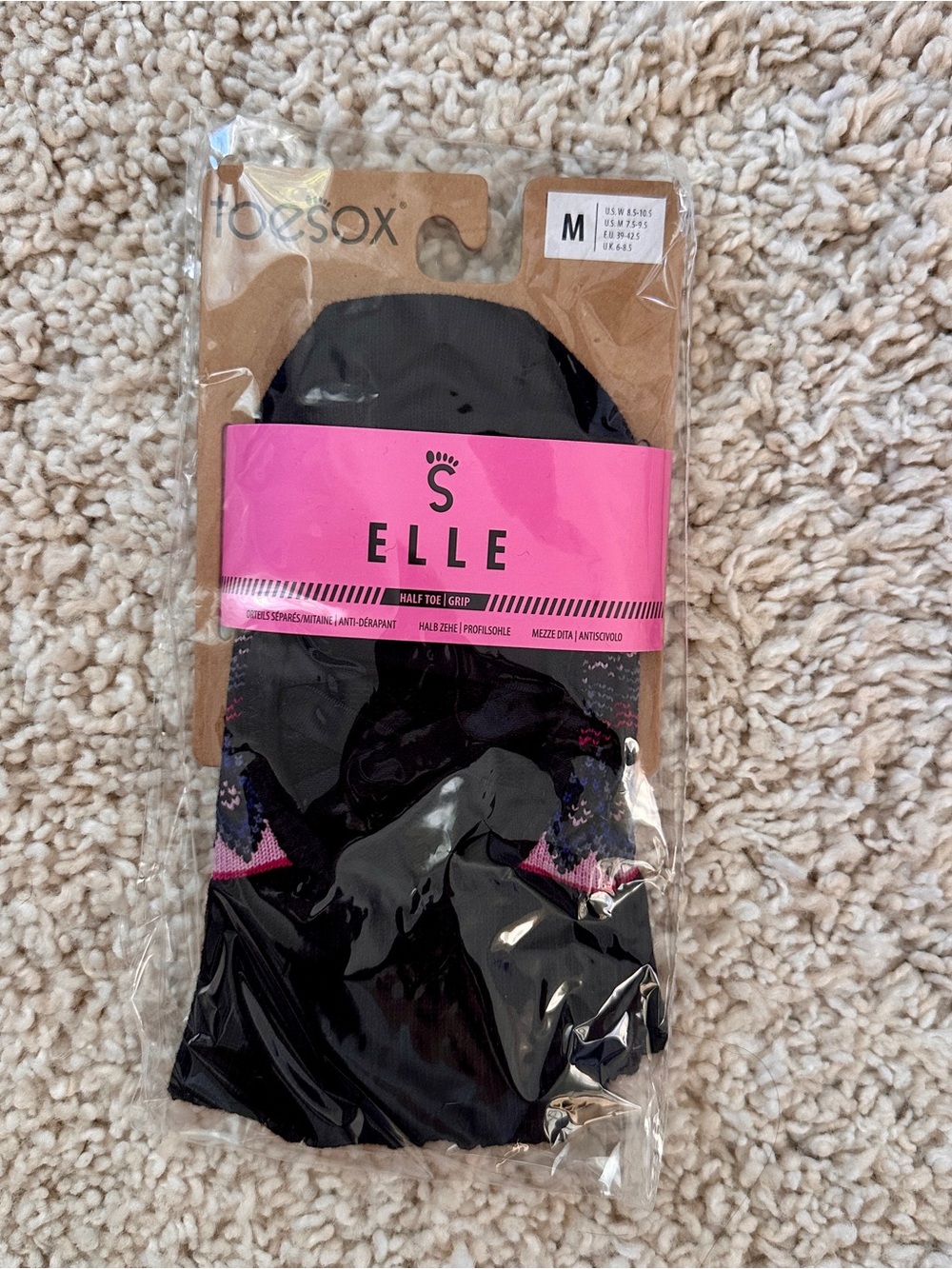 TOESOX M Elle Black Half Toe Grip Socks - Medium